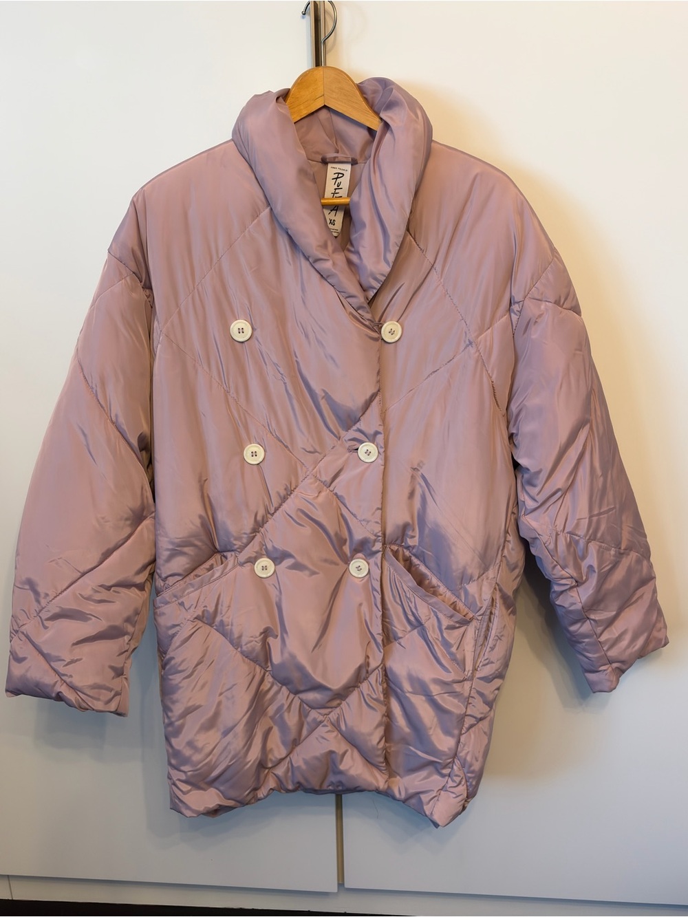 Free People Ella Quilted Puffer Jacket- Shawl Collar Lilac XS (Oversized)
